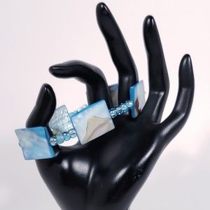 Blue Beaded Stone Stretch Bracelet